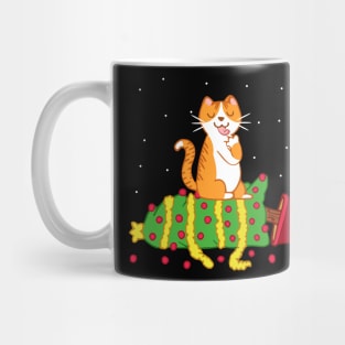 red cat knocked the christmas tree Mug